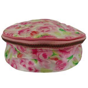 VTG Andre Richard Pink Rose Floral Flower Velvet Lined Zip Jewelry Pouch Bag